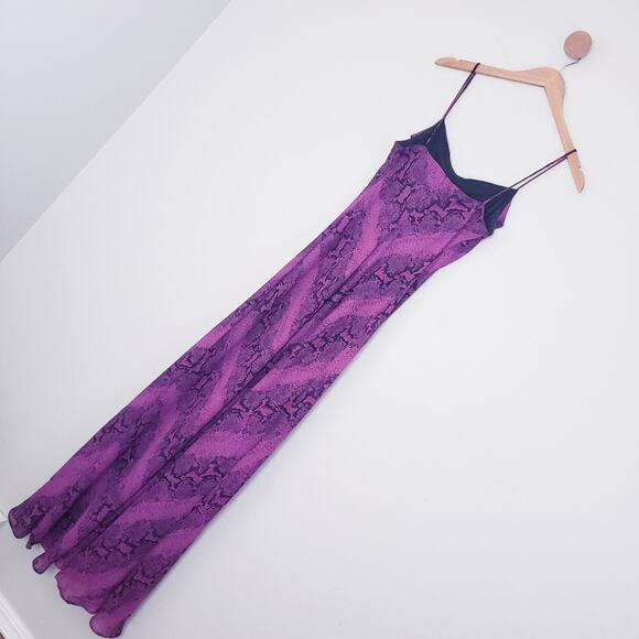Vintage 90s Jump Apparel Snakeskin Maxi Slip Dress Cowl Neck Purple Black - Picture 7 of 9